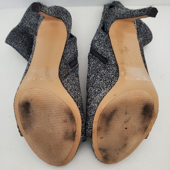 Steve Madden Rakel black silver sparkle spike heel open toe sock booties 7.5 - Picture 13 of 14